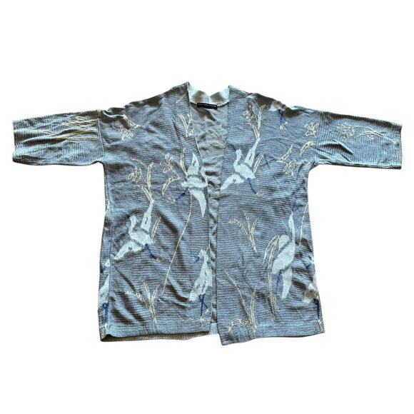 Peruvian Connection Cardigan Sweater Large Gray Snow Crane Pima Cotton Open - Picture 4 of 10